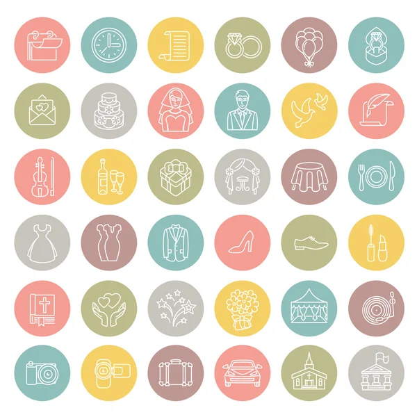 Modern flat linear round vector wedding icons — Stock Vector