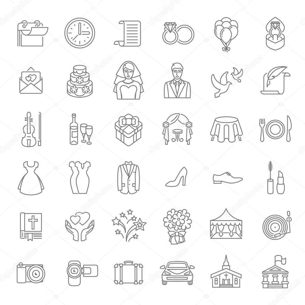 Modern flat linear vector wedding icons