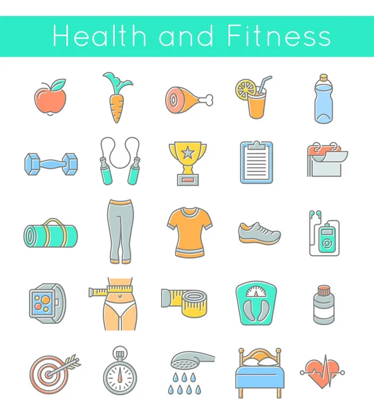Flat Thin Line Fitness and Wellness Icons — Stock Vector