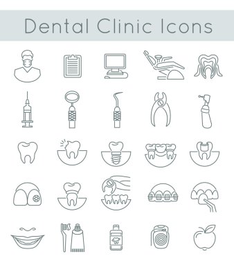 Dental clinic services flat thin line icons clipart