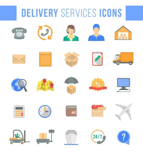 Serviços de entrega e logística ícones web plana —  Vetores de Stock