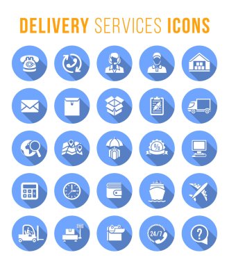 Delivery and logistics services flat round web icons