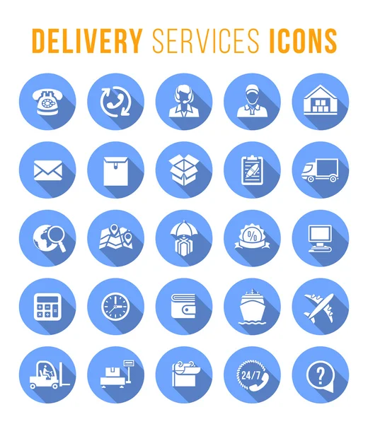 Servicios de entrega y logística de iconos web redondos planos — Vector de stock