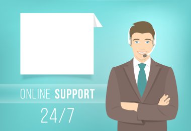 Merkezi destek adamı kulaklık ile ara