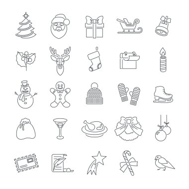 Noel simgeler düz çizgi vektör simgeler kümesi