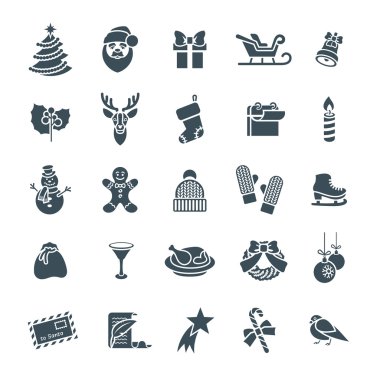 Noel simgeler düz vektör siluet simgeler ayarla