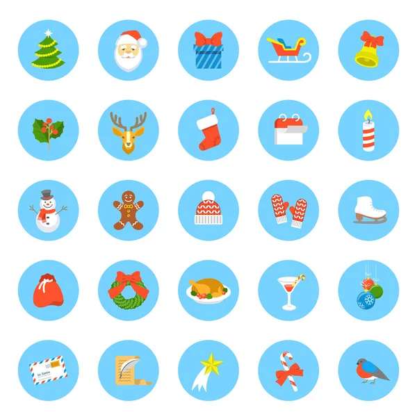Símbolos de Navidad vector plano ronda iconos conjunto — Vector de stock