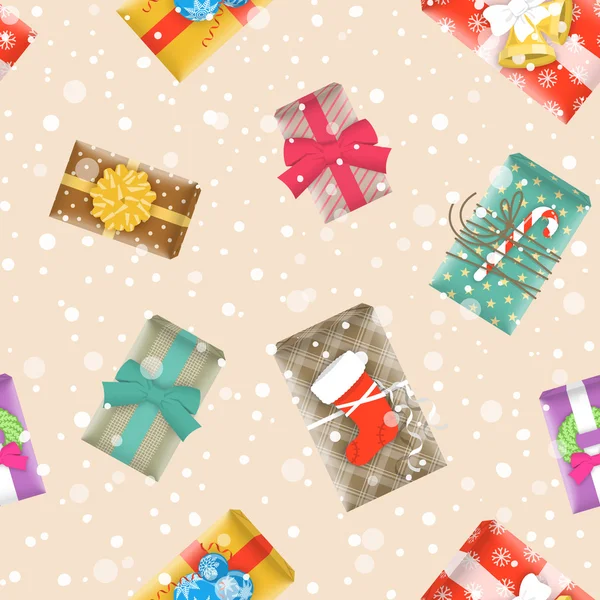Kerstmis geschenken feestelijke naadloze achtergrondpatroon — Stockvector