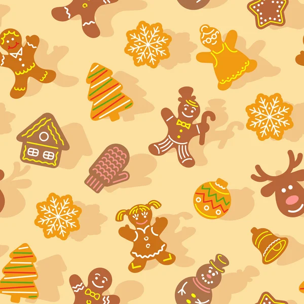 Galletas de Navidad iconos planos patrón sin costuras — Vector de stock