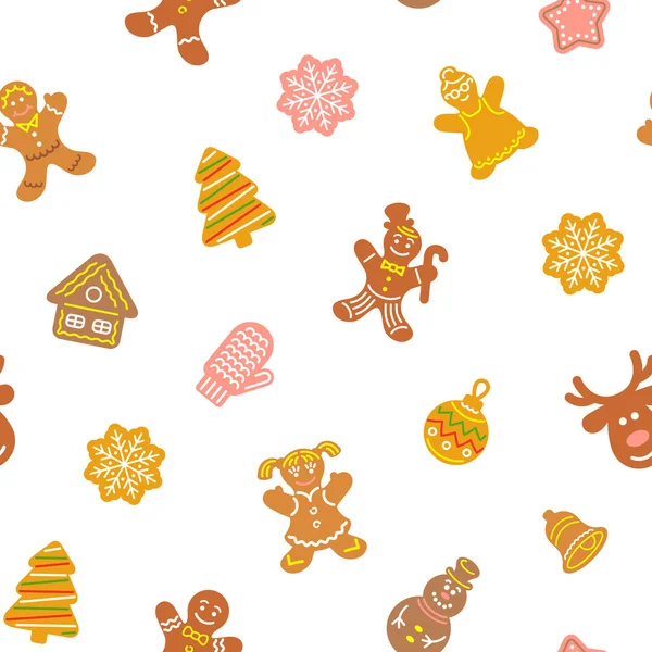 Galletas de Navidad iconos planos patrón sin costuras — Vector de stock