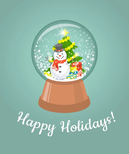Χριστούγεννα γυαλί χιόνι μπάλα με χαρούμενος χιονάνθρωπος — Διανυσματικό Αρχείο
