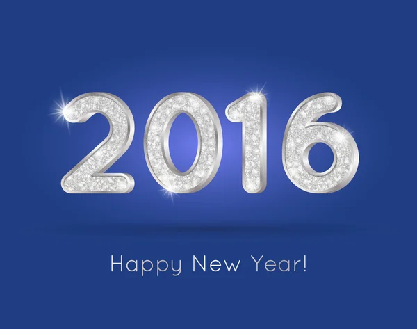 2016 chiffres paillettes d'argent avec bonne année salutation — Image vectorielle