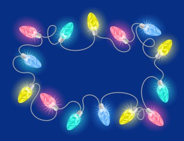 Noel ışıklar ampuller garland vektör çerçeve