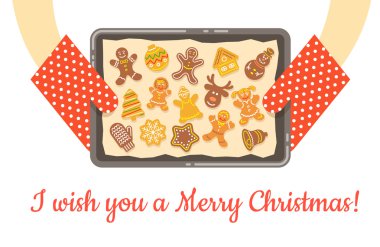 Noel gingerbread çerezleri sadece tepsi vektör arka plan üzerinde pişmiş