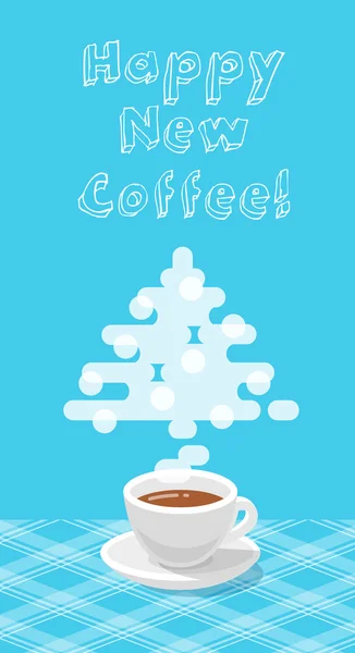 Bir fincan kahve düz illüstrasyon ile yeni yıl tebrik kartı — Stok Vektör