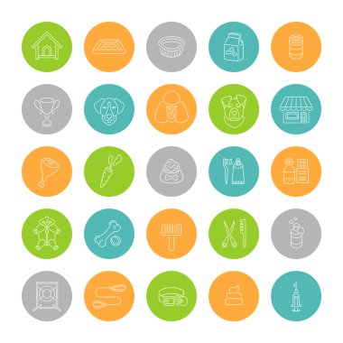 Düz ince çizgi köpek bakım vektör web simgeler