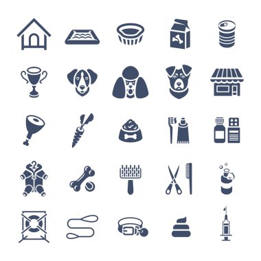 Düz siluetleri bakım vektör web simgeler üzerinde beyaz izole köpek