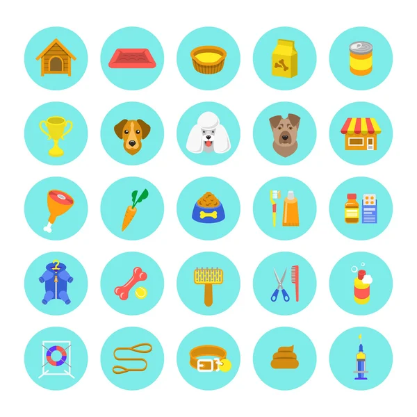 Flat colorful dog care round vector web icons Royalty Free Stock Vectors
