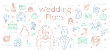 Düğün planları ince çizgi düz arka plan