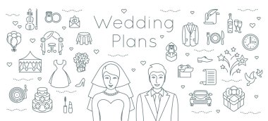 Düğün planları ince çizgi düz arka plan