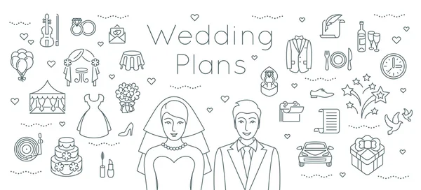 Planos de casamento linha fina plano de fundo — Vetor de Stock