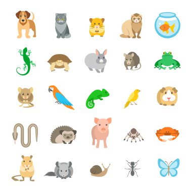 Animals pets vector flat colorful icons set clipart