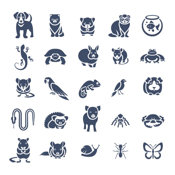 Animales mascotas vector silueta plana iconos conjunto — Vector de stock