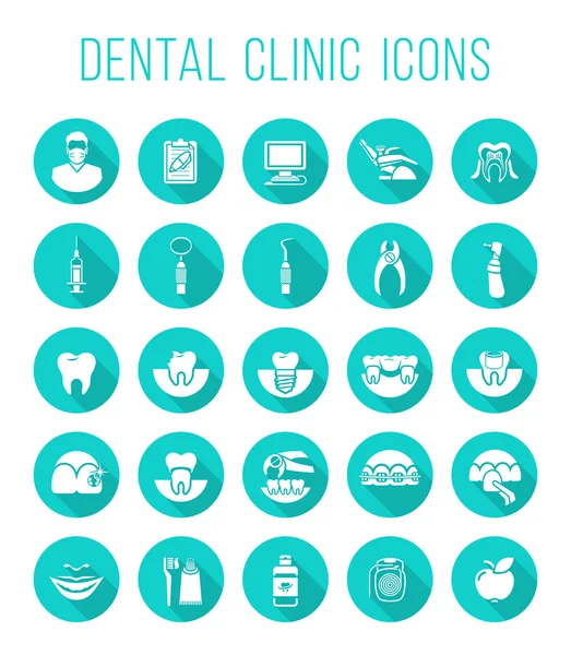 Iconos de vectores planos redondos de atención de salud dental — Vector de stock