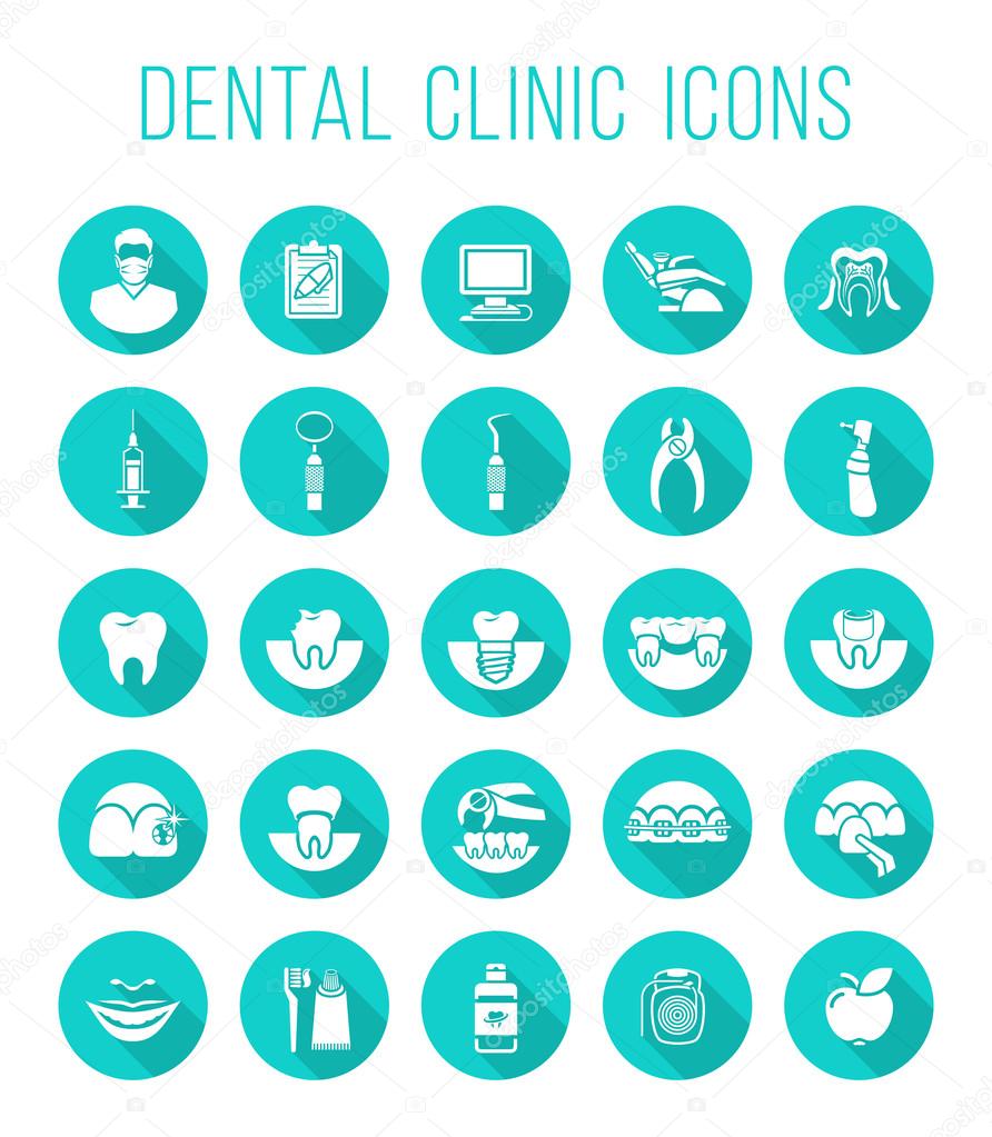 Dental health care round flat vector icons