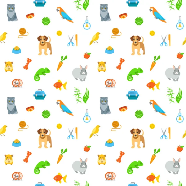 Animal Mascotas aseo plano colorido patrón sin costuras — Vector de stock