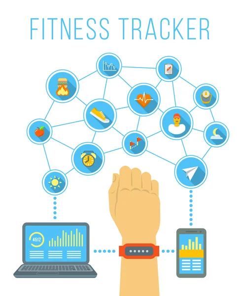 Γυμναστήριο tracker επίπεδη φορέα infographic εικονογράφηση — Διανυσματικό Αρχείο