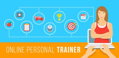 Çevrimiçi kişisel fitness eğitmeni kavramsal Infographic illüstrasyon