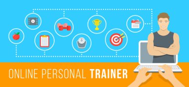 Çevrimiçi kişisel fitness eğitmeni kavramsal Infographic illüstrasyon