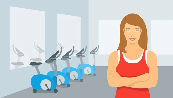 Personlig lämplighet tränare kvinna i gym illustration — Stock vektor