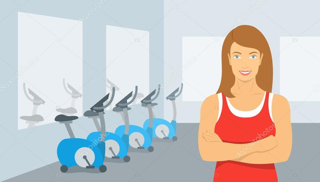 Personal fitness trainer woman in gym illustration Stock Vector by  ©vectorikart 98528860