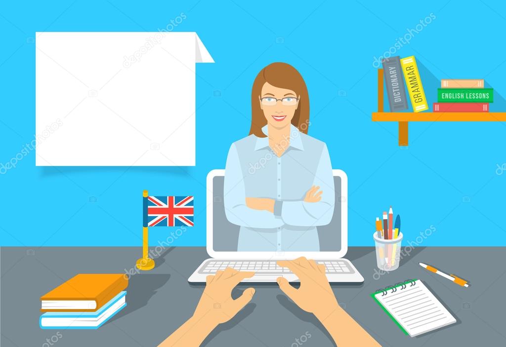 Online Internet Language courses flat vector illustration