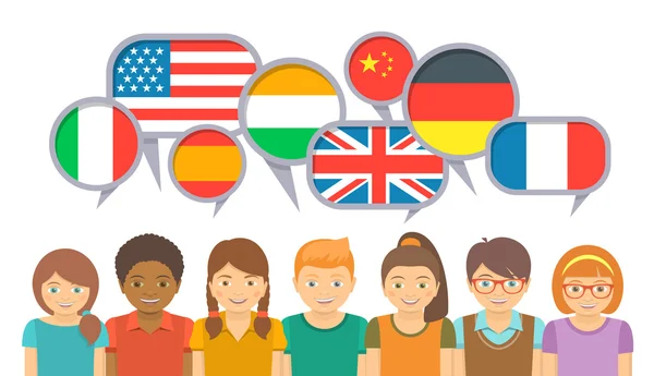 Міжнародне спілкування дітей різними мовами — стоковий вектор