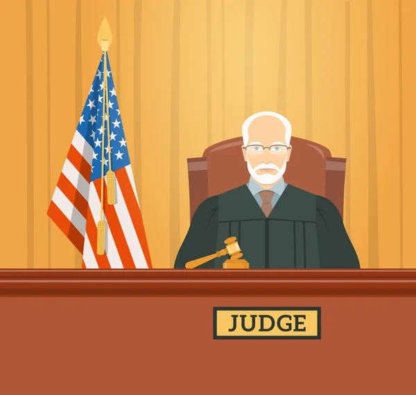 Judge in courthouse flat illustration — Stock Vector