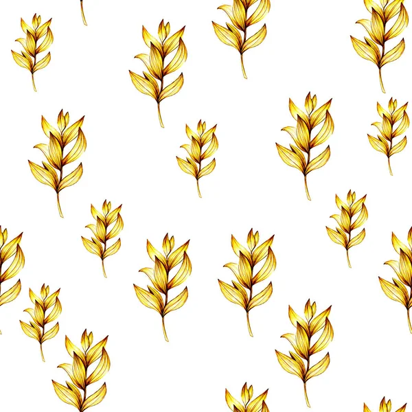 叶子用铅笔 热带植物 手绘铅笔 植物花 花图案的纺织品装饰和设计 植物色彩插图 库存图形 — 图库照片