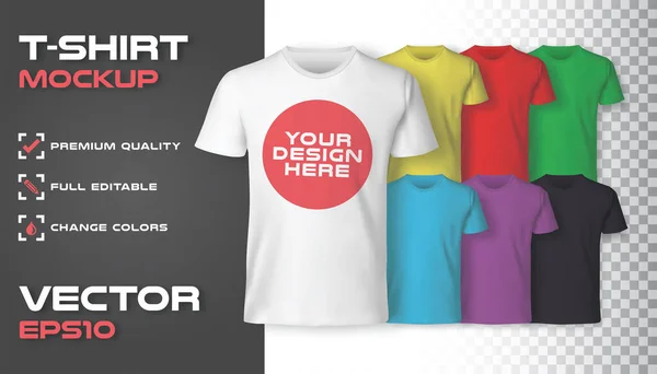 Hombres Camiseta Realista Maqueta Diferentes Colores Formato Vectorial — Vector de stock