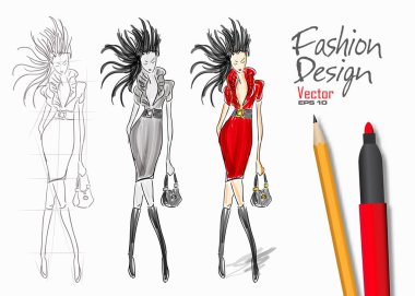  Moda modeli tasarımı vektör biçiminde
