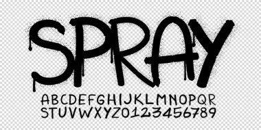 Realistic spray graffiti paint font on transparent background in vector format clipart
