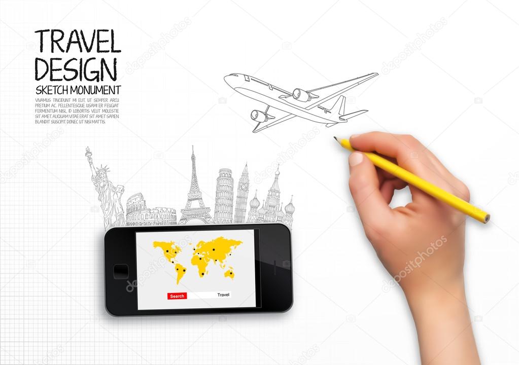 hand pencil  travel concept vector