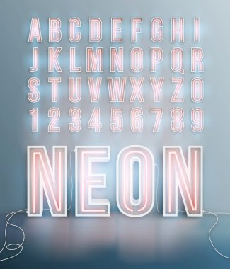 Realistic neon font alphabet vector clipart