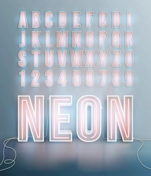 Vetor de alfabeto de fonte de neon realista — Vetor de Stock