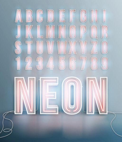 Realistic neon font alphabet vector