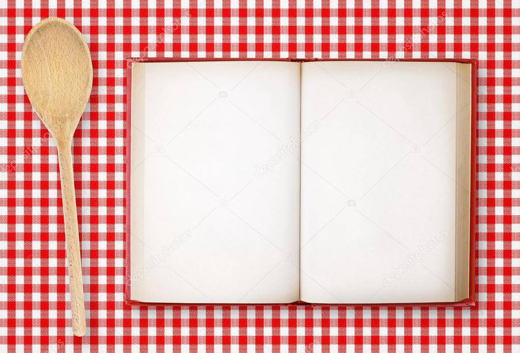 recipe book on checkered tablecloth