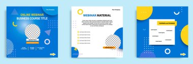 Sosyal medya ileti şablonunun bohça koleksiyonunu ayarla. Çevrimiçi web sitesi, konferans, eğitim, seminer, kurs ve öğrenme videoları için düzenleme. Asgari modern ve basit biçim.