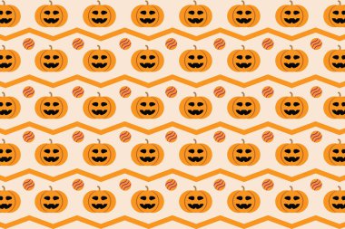 Cadılar Bayramı desenli balkabağı, şeker ve zig zag çizgisi. Vektör illüstrasyonu.