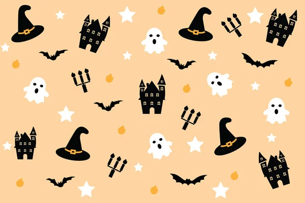 Halloween Padrão Decoração Com Chapéu Bruxa Fantasma Vela Estrela Como — Vetor de Stock